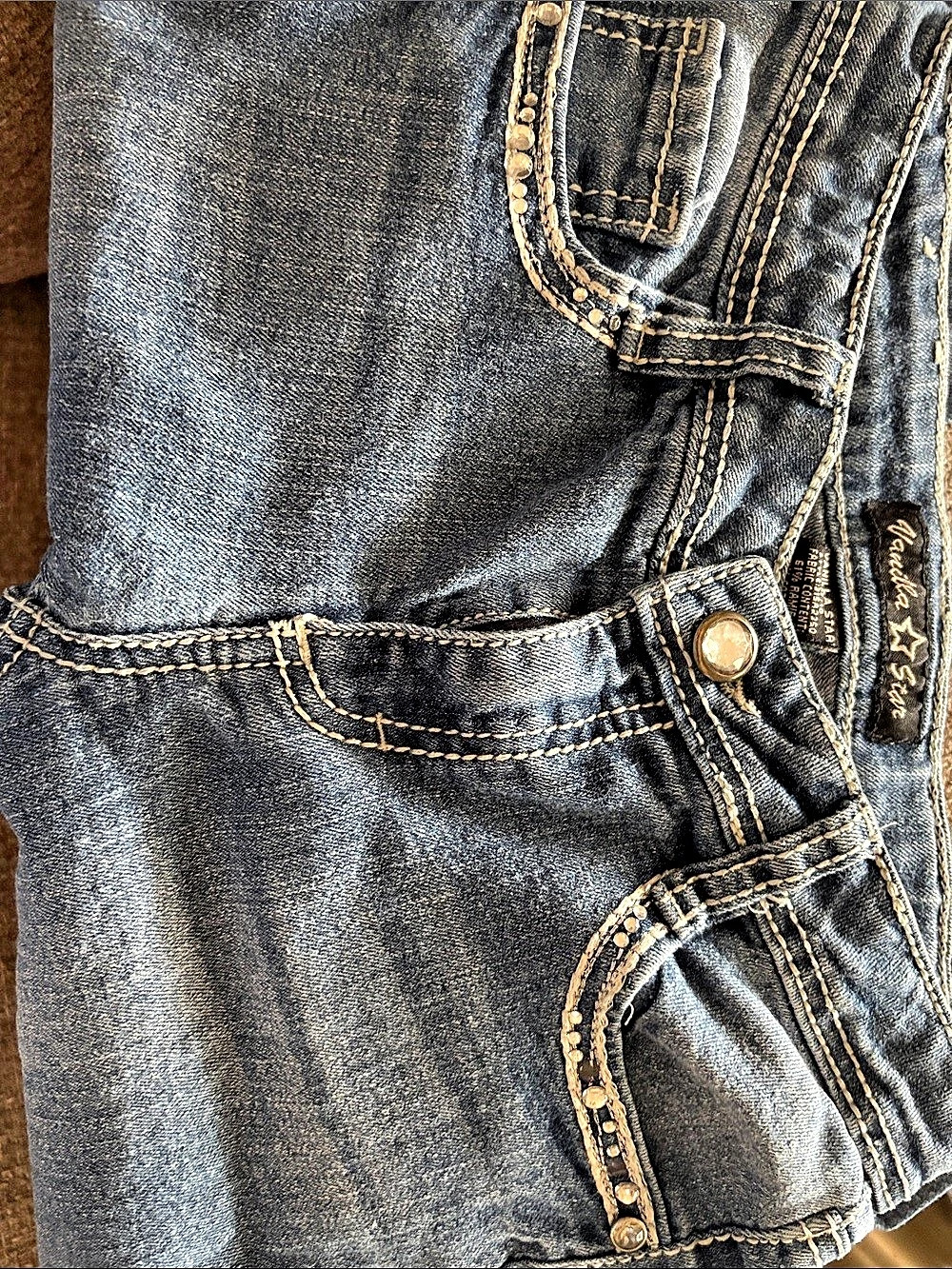 Vanilla Star Embellished Bootcut Jeans in Blue Like New